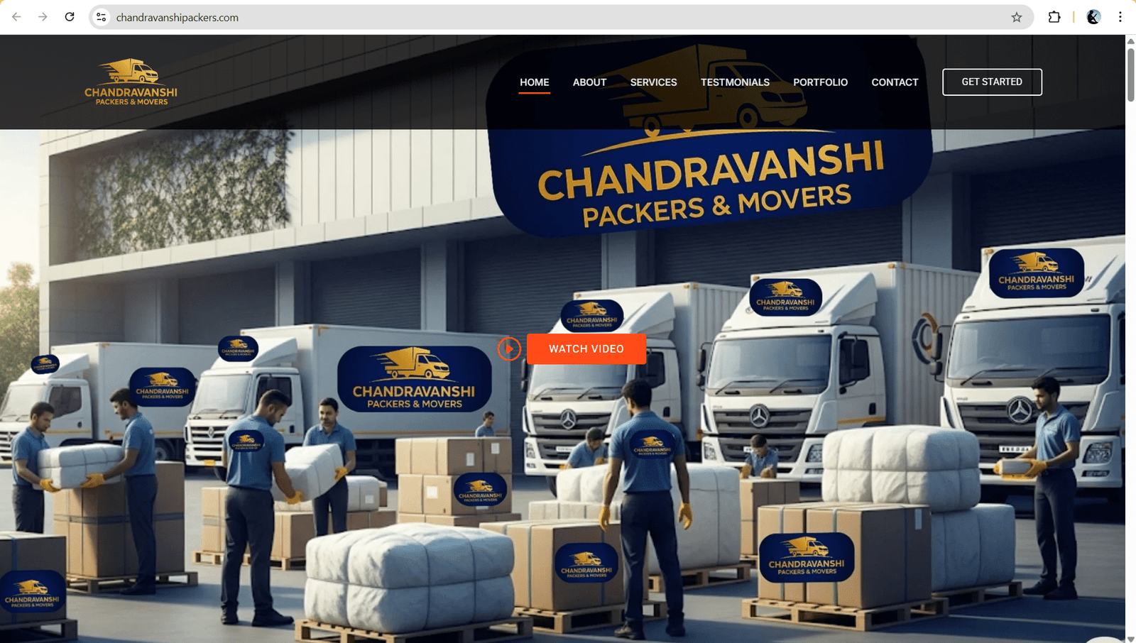 Chandravanshi Packers and Movers trucks with staff packing and loading boxes for relocation services.